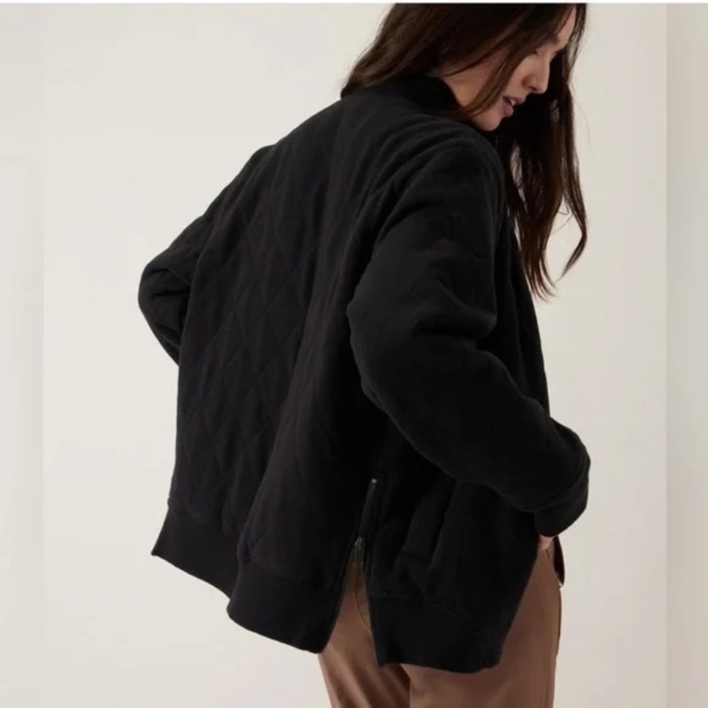 Athleta Black Retroplush Quilted Bomber Jacket Coat S